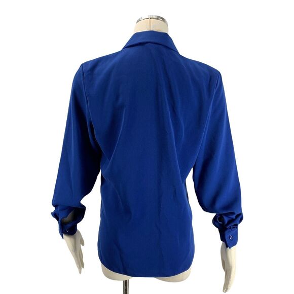 Linden Grey Small Blue Button Front Blouse Career Workwear Work - Picture 3 of 3